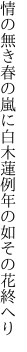 情の無き春の嵐に白木蓮 例年の如その花終へり