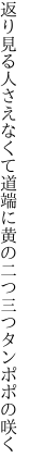 返り見る人さえなくて道端に 黄の二つ三つタンポポの咲く
