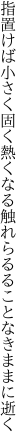 指置けば小さく固く熱くなる 触れらるることなきままに逝く