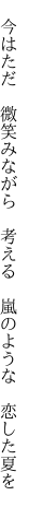 　今はただ　微笑みながら　考える 　嵐のような　恋した夏を