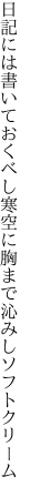 日記には書いておくべし寒空に 胸まで沁みしソフトクリーム