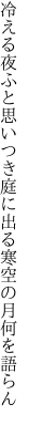 冷える夜ふと思いつき庭に出る 寒空の月何を語らん