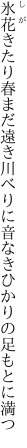 氷花きたり春まだ遠き川べりに 音なきひかりの足もとに満つ