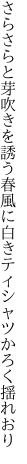 さらさらと芽吹きを誘う春風に 白きティシャツかろく揺れおり
