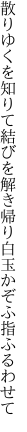 散りゆくを知りて結びを解き帰り 白玉かぞふ指ふるわせて