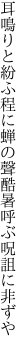 耳鳴りと紛ふ程に蝉の聲 酷暑呼ぶ呪詛に非ずや