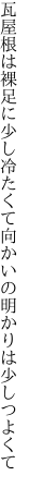 瓦屋根は裸足に少し冷たくて 向かいの明かりは少しつよくて