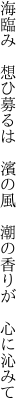 海臨み　想ひ募るは　濱の風 　潮の香りが　心に沁みて