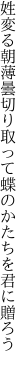 姓変る朝薄曇切り取って 蝶のかたちを君に贈ろう