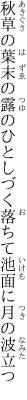 秋草の葉末の露のひとしづく 落ちて池面に月の波立つ