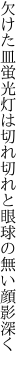 欠けた皿蛍光灯は切れ切れと 眼球の無い顔影深く