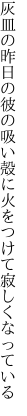灰皿の昨日の彼の吸い殻に 火をつけて寂しくなっている