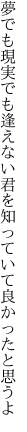 夢でも現実でも逢えない君を 知っていて良かったと思うよ