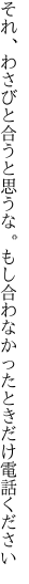 それ、わさびと合うと思うな。もし合わな かったときだけ電話ください