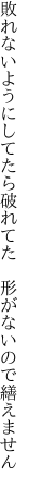 敗れないようにしてたら破れてた 　形がないので繕えません