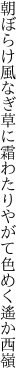 朝ぼらけ風なぎ草に霜わたり やがて色めく遙か西嶺