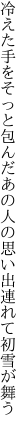 冷えた手をそっと包んだあの人の 思い出連れて初雪が舞う