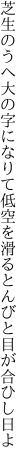 芝生のうへ大の字になりて 低空を滑るとんびと目が合ひし日よ