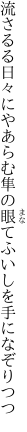 流さるる日々にやあらむ隼の 眼てふいしを手になぞりつつ