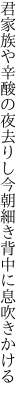 君家族や辛酸の夜去りし今朝 細き背中に息吹きかける