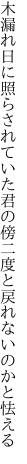 木漏れ日に照らされていた君の傍 二度と戻れないのかと怯える