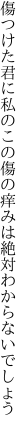 傷つけた君に私のこの傷の 痒みは絶対わからないでしょう