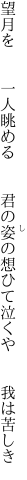 望月を  一人眺める  君の姿の 想ひて泣くや  我は苦しき