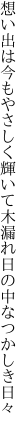 想い出は今もやさしく輝いて 木漏れ日の中なつかしき日々