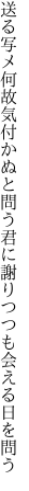 送る写メ何故気付かぬと問う君に 謝りつつも会える日を問う