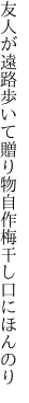 友人が遠路歩いて贈り物 自作梅干し口にほんのり