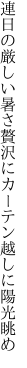 連日の厳しい暑さ贅沢に カーテン越しに陽光眺め