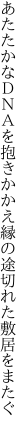 あたたかなＤＮＡを抱きかかえ 縁の途切れた敷居をまたぐ