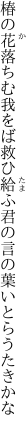 椿の花落ちむ我をば救ひ給ふ 君の言の葉いとらうたきかな