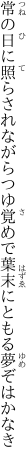 常の日に照らされながらつゆ覚めで 葉末にともる夢ぞはかなき